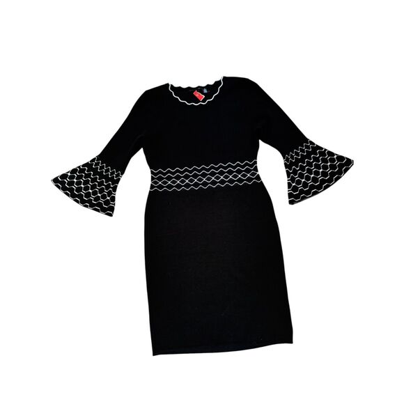 Nina Leonard Dresses & Skirts - Nina Leonard Black & White Rayon Blend Whimsigoth Bell Sleeve Office NWT Dress M